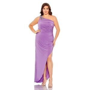 NWT Mac Duggal Beaded One Shoulder Draped Gown Violet 20W
